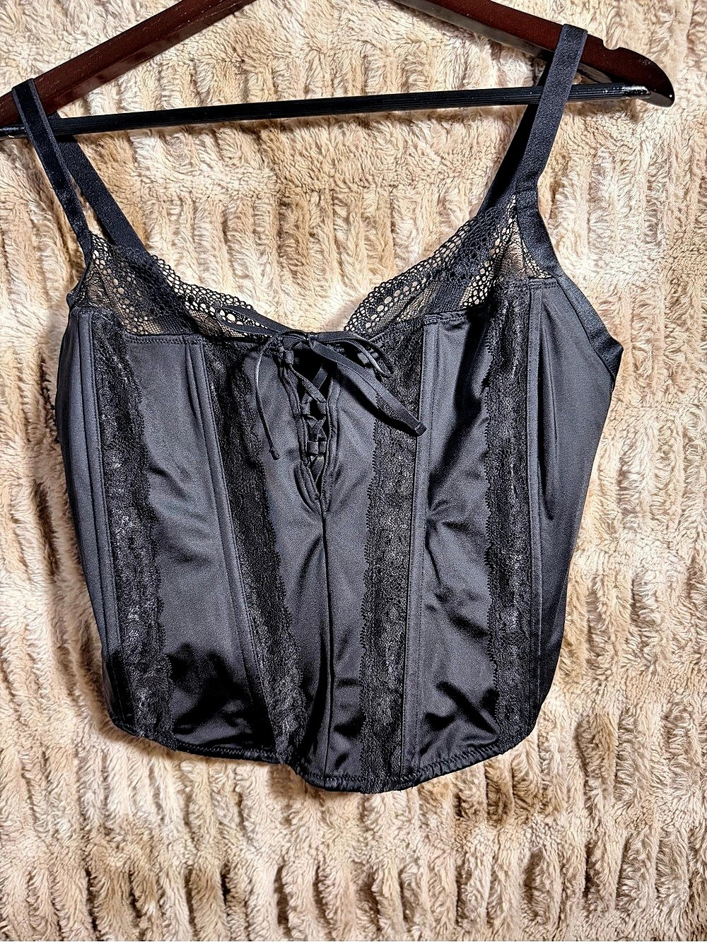 Torrid Nightfall Micro Shine and Lace No Wire Bustier Micro Shine Lace Bustier